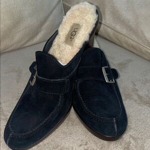 UGG Women's Dark Suede Slip-Ons with Shearling